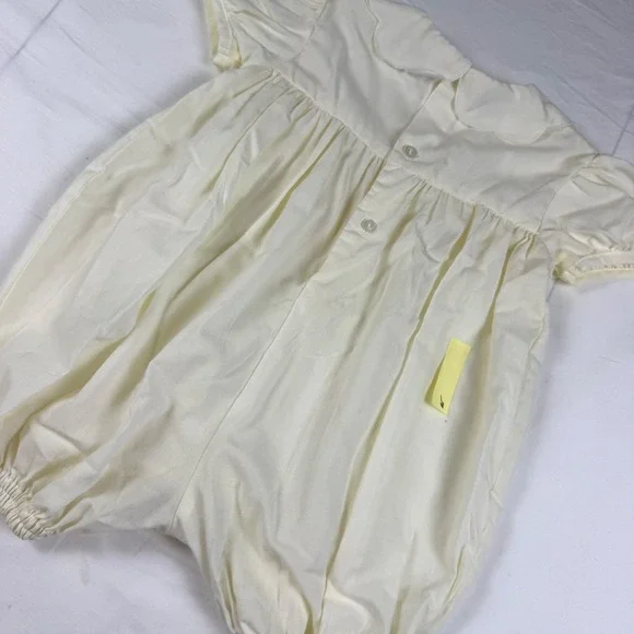Petit Ami Bubble Romper Girls 6M Vintage Yellow Smocked Floral Embroidered - Picture 10 of 11